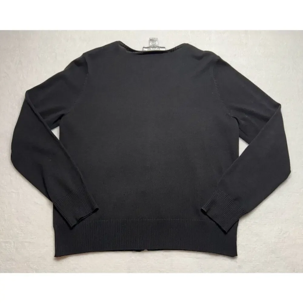 Women Nine & Company Embroidered Black Cardigan Button Sweater Medium Floral‎ - Picture 5 of 6